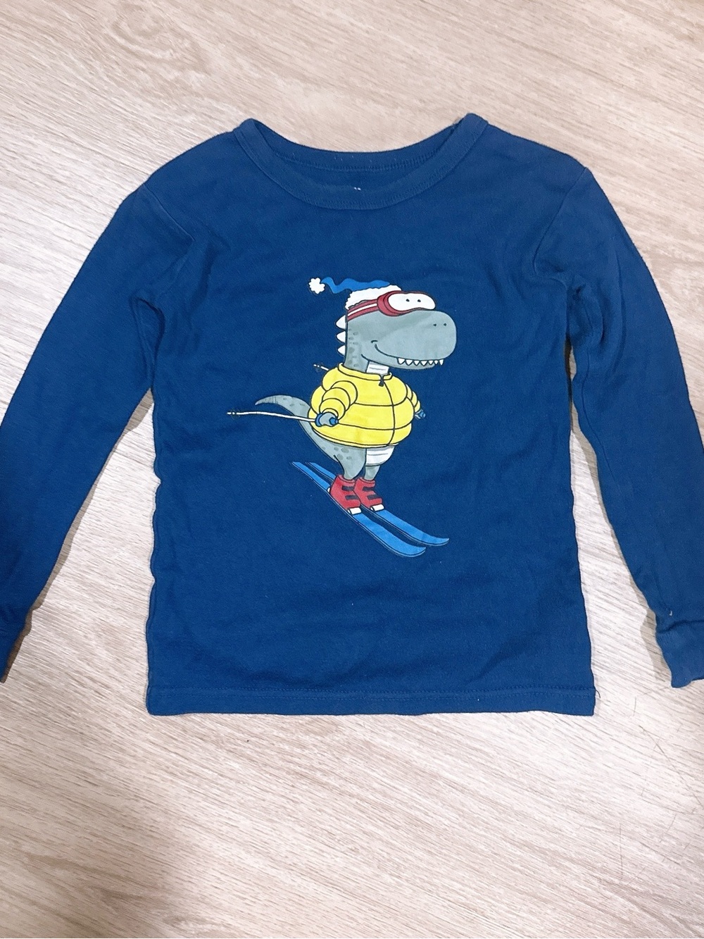 GAP Navy Blue Long-Sleeve Skiing Dinosaur Graphic Tee